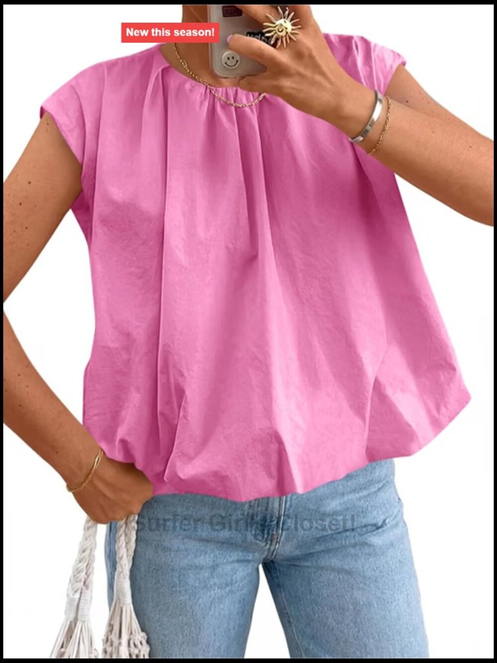 Women's Cap Sleeve Bubble Tank Top Pleated Open Back Cotton Blouse
